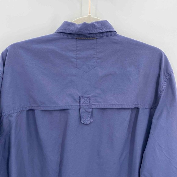 REI Button Front Shirt Mens Large Blue‎ Polyester Vented Pockets Roll Tab - Picture 7 of 8